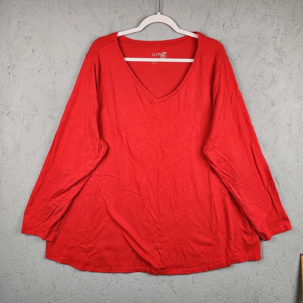 Terra & Sky Shirt Womens 3X Red Long Sleeve V Neck Plus Size Casual Top Outdoors